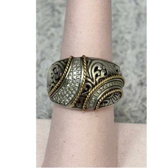 EFFY Balissima Sterling Silver 18K Gold Diamond Ring Size 7 #63820 - Picture 1 of 9